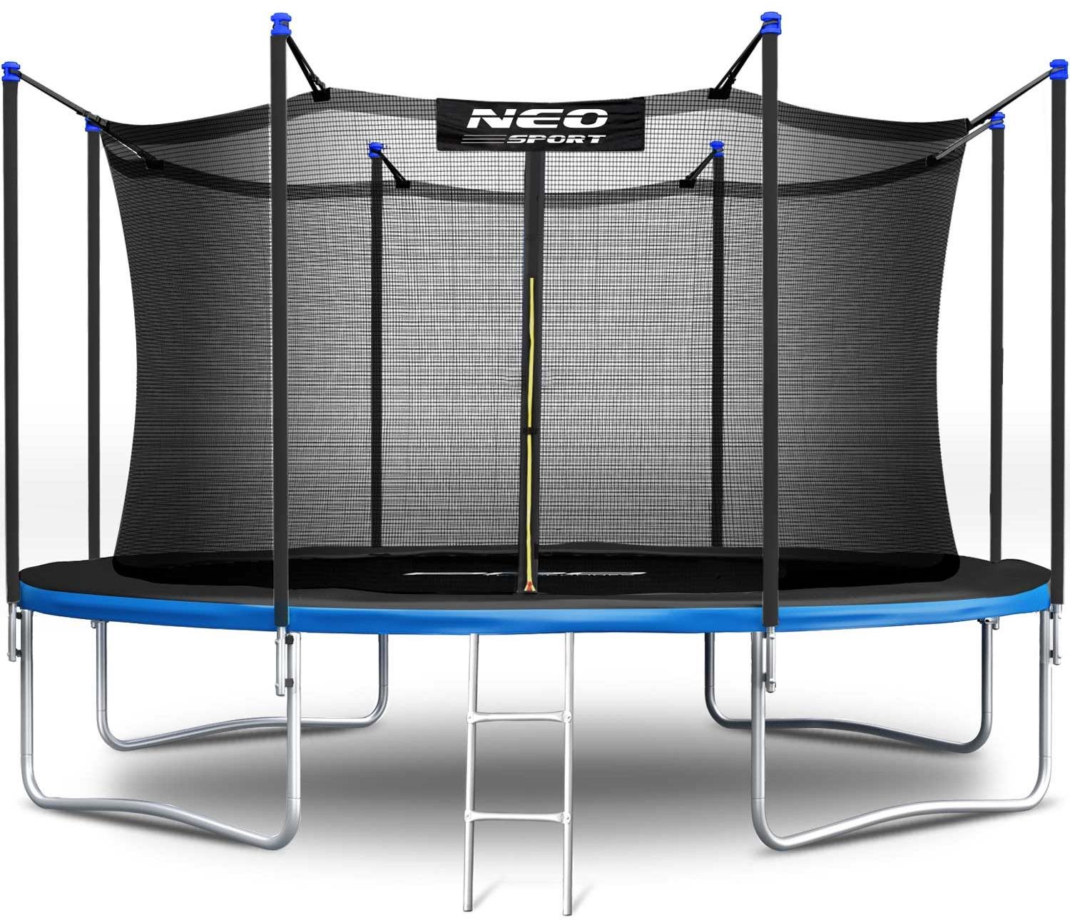 Neo-Sport Záhradná trampolína 12 stôp/374 cm s vnútornou sieťou a rebríkom, čierno-modrá