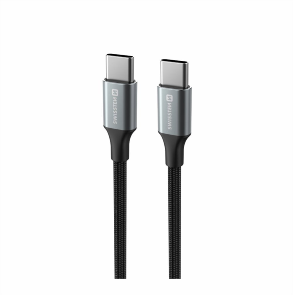 Swissten dátový kábel Textile II USB-C/USB-C 1,5 m čierny