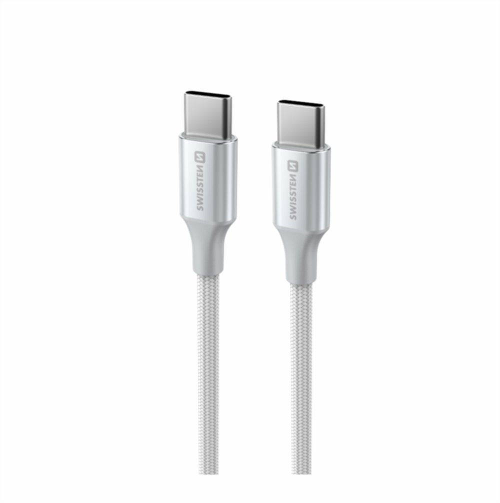 Swissten dátový kábel Textile II USB-C/USB-C 1,5 m biely