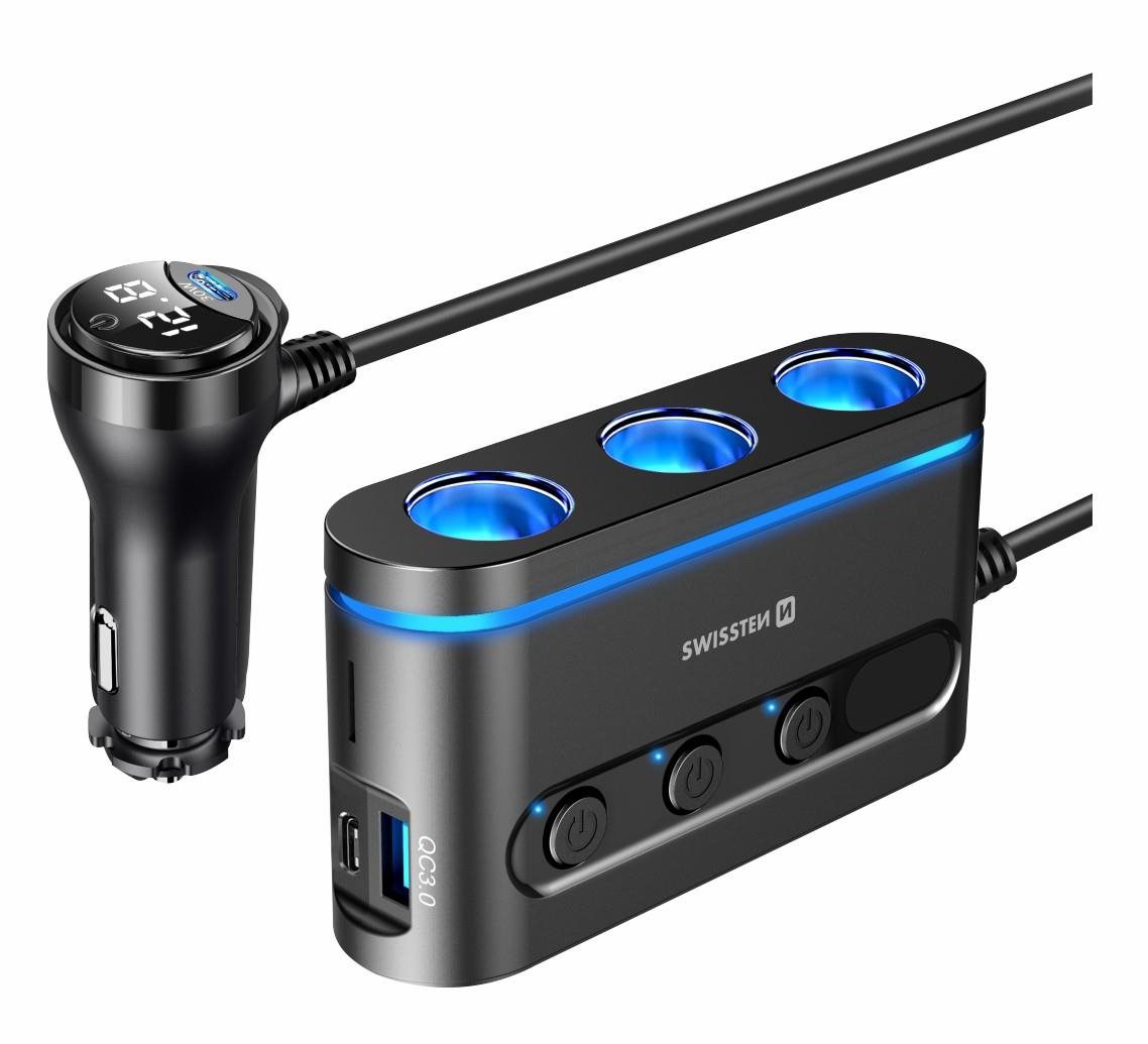 Swissten CL adaptér s výstupom 3× CL, 2× UCB-C PD a 1× USB-A QA 3.0, 108 W – 216 W