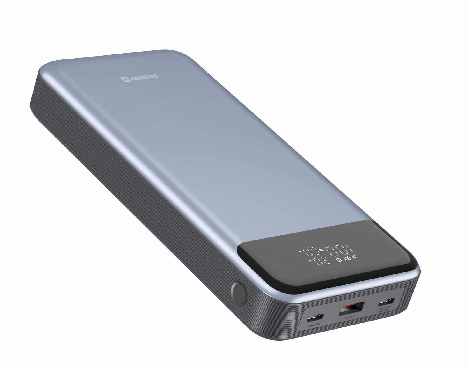 Swissten Power Bank 30000 mAh pre notebooky 133W Power Delivery sivá