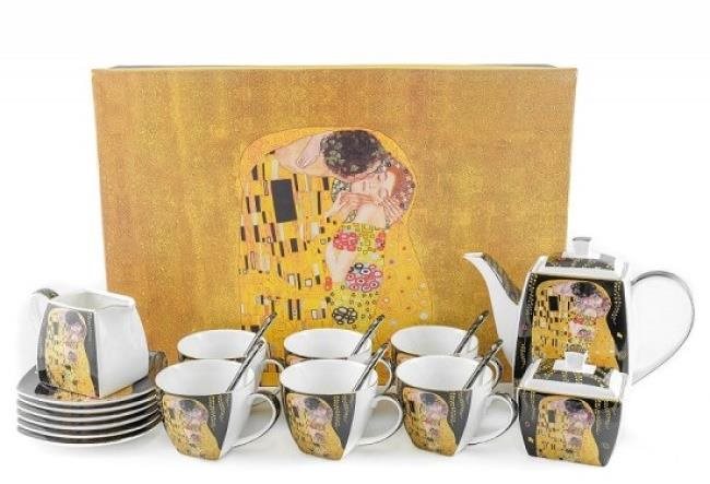 Home Elements luxusná súprava na čaj, 15 ks, Klimt, Bozk tmavý