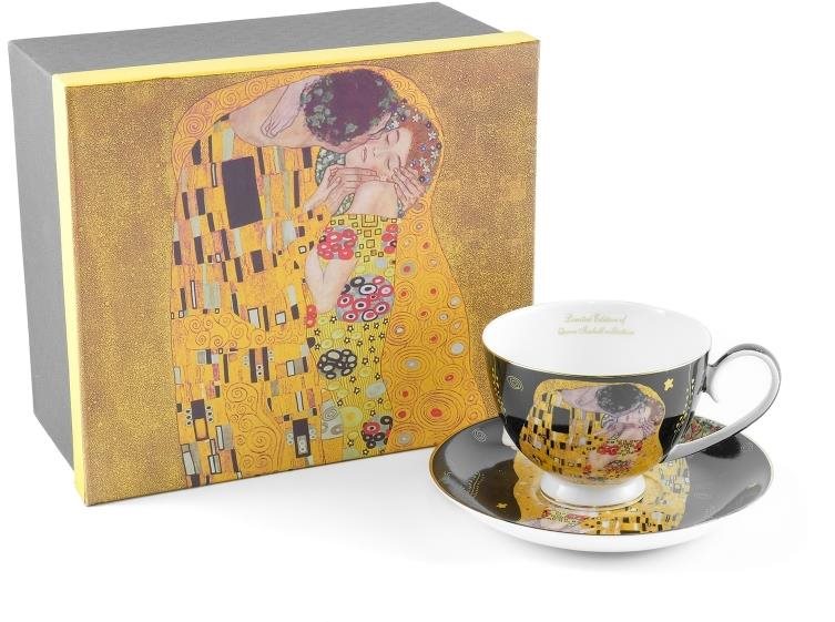 Home Elements Porcelánová šálka 250 ml, s podšálkou, Klimt, Bozk tmavý