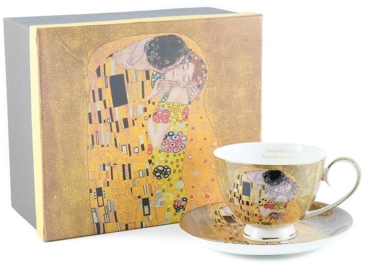 Home Elements Porcelánová šálka 250 ml, s tanierikom, Klimt, Bozk zlatý
