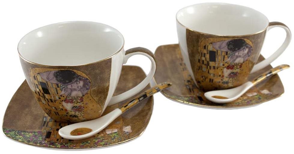 Home Elements Sada dvoch šálok 250 ml, s podšálkami a lyžičkami, Klimt, Bozk zlatý