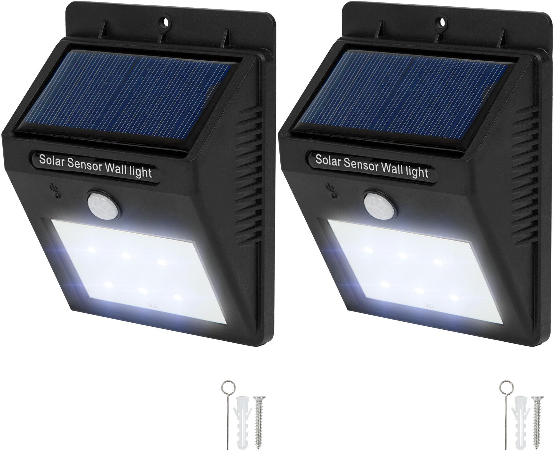Tectake 2 Vonkajšie nástenné svietidlá LED integrovaný solárny panel a detektor pohybu, čierna
