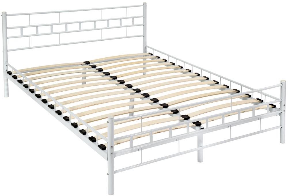 Kovová posteľ dvojlôžková vrátane lamelových roštov – 200 × 140 cm, biela