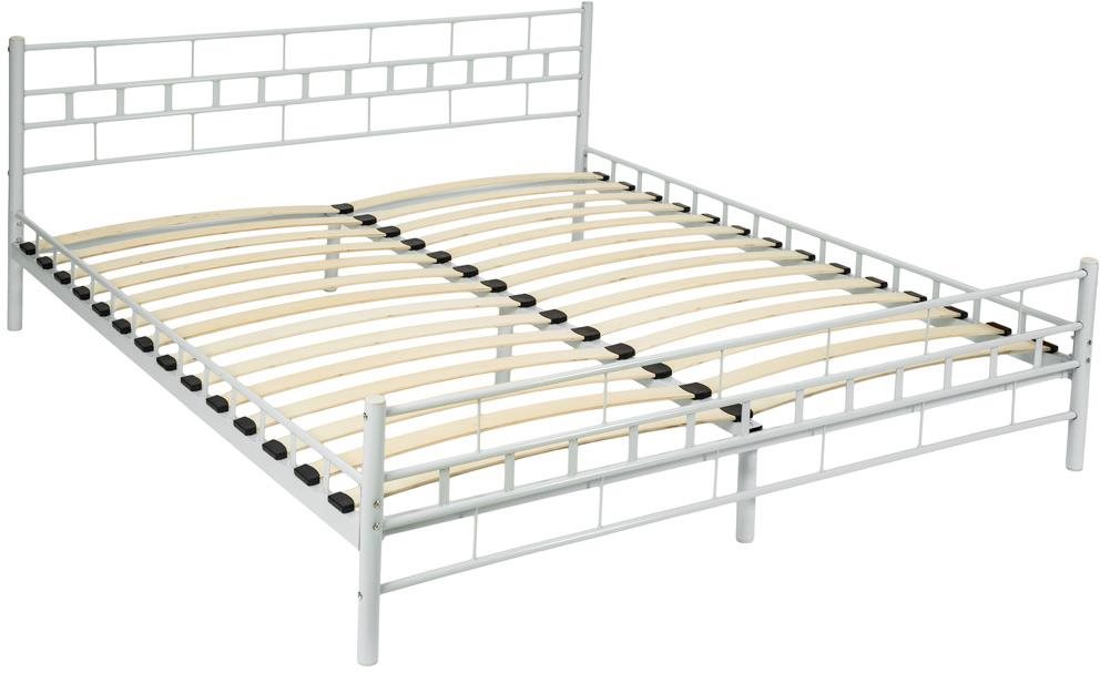 Kovová posteľ dvojlôžková vrátane lamelových roštov – 200 × 180 cm, biela