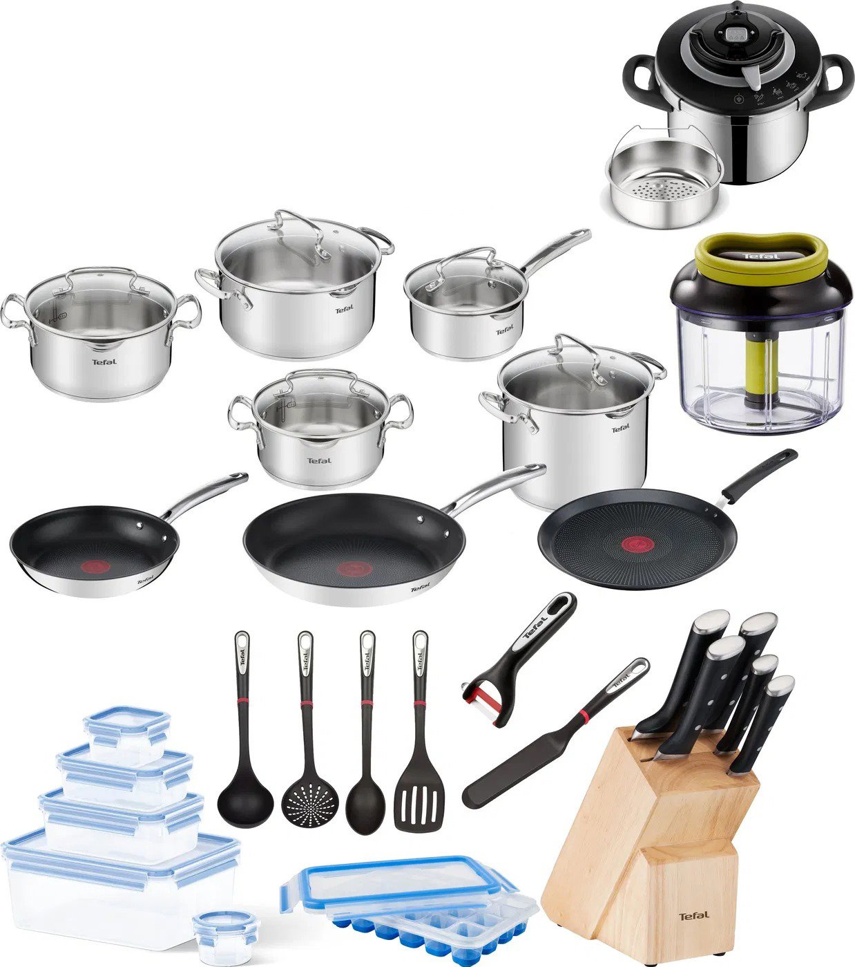 Tefal Sada hrncov, panvíc, nožov, dóz a kuchynského náčinia 32 ks (starter kit)