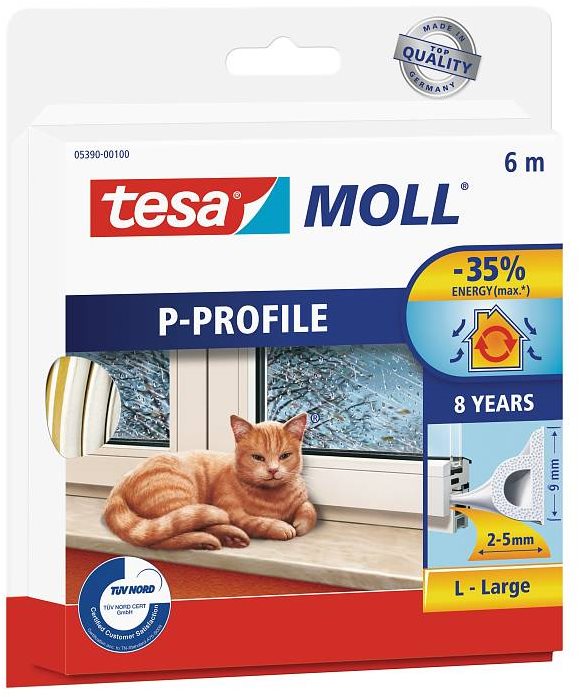 tesamoll Gumové tesnenie, biele, P profil, 25 m