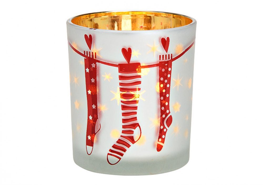 TEXTILOMANIE Sklenený svietnik Christmas Stocking 10 cm biely
