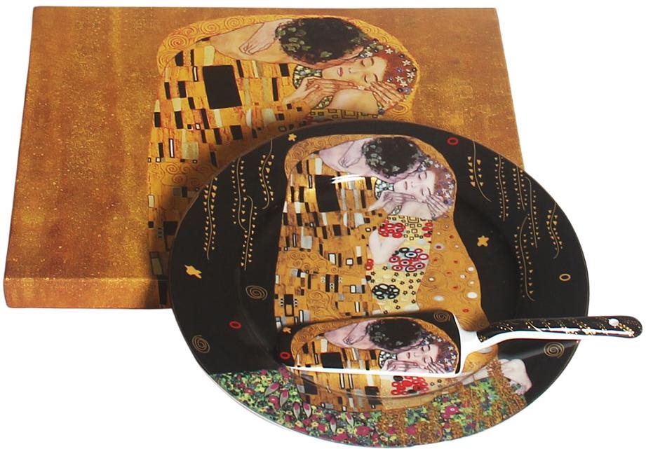 Home Elements Porcelánový tanier s lyžicou na tortu Klimt Bozk tmavý