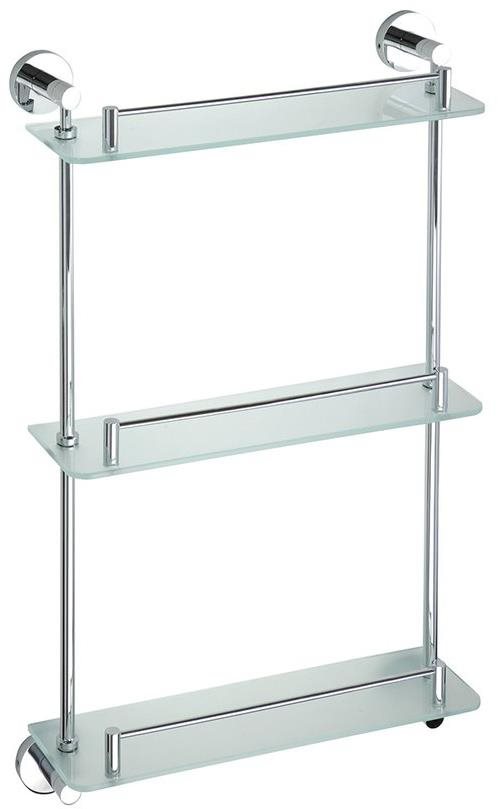 SAPHO X-ROUND E sklenená polička trojitá s hrazdou 380 × 675 × 130 mm, chróm