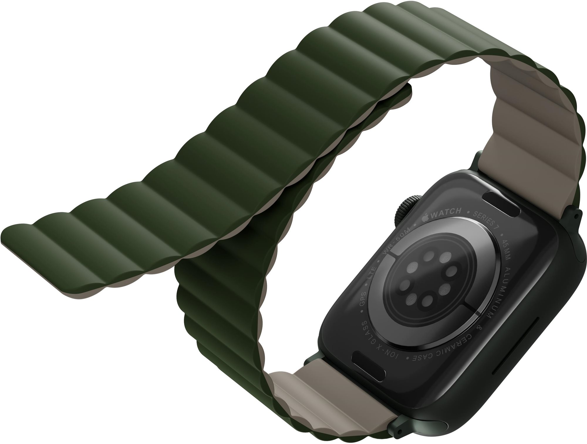 Uniq Revix Reversible Magnetic remienok pre Apple Watch 42/44/45/Ultra 49mm zelený/béžový