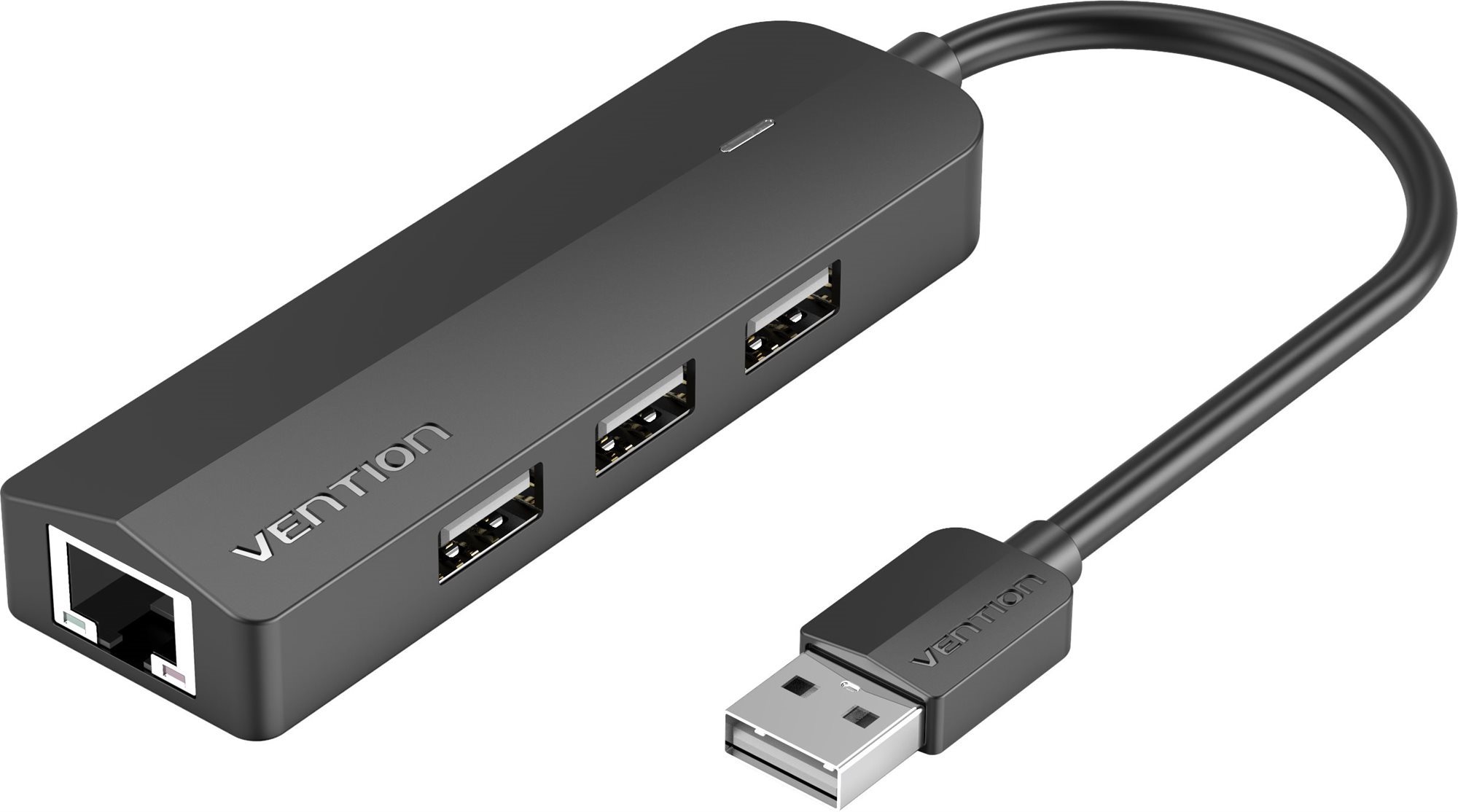 Vention 3-Port USB 2.0 Hub with 100 Mbps Ethernet Adapter 0,15 m Black