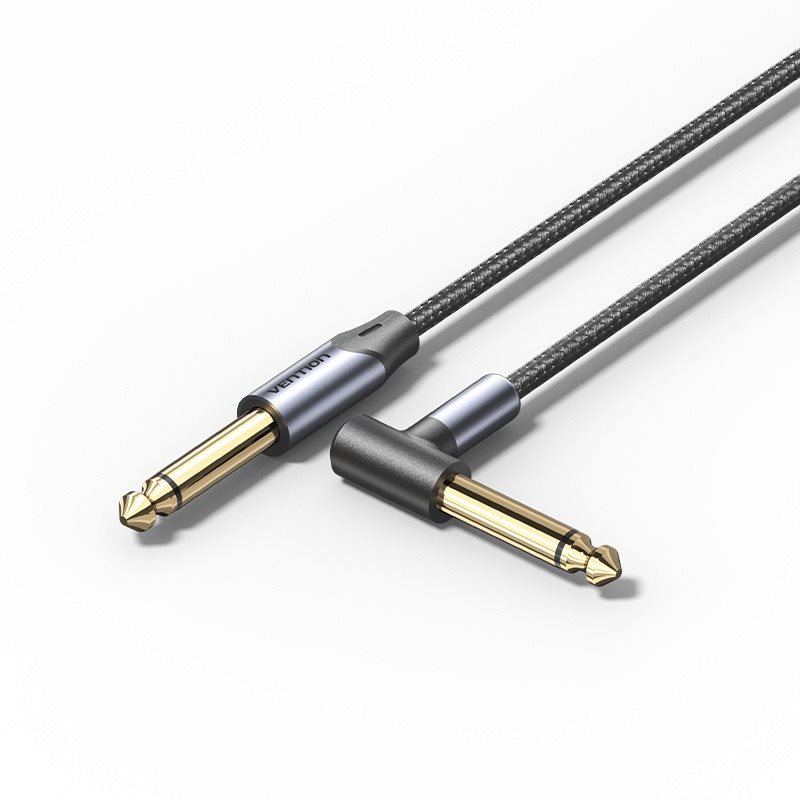 Vention Cotton Braided 6.35 mm TS Male to Male Right Angle Audio Cable 1M Gray Aluminum Alloy Type