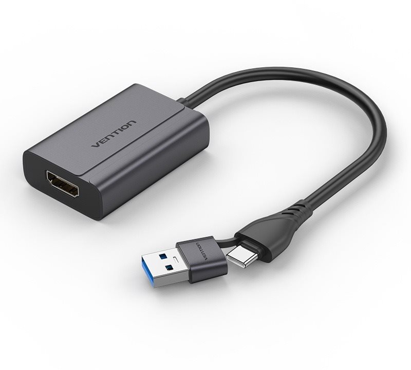 Vention USB-C and USB-A to HDMI Converter Gray Aluminium Alloy Type+I28