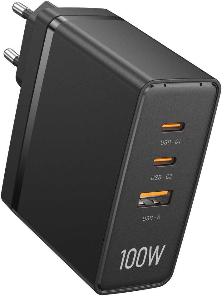 Vention Ultra 3-Port USB (C+C+A) GaN Charger (100 W/100 W/30 W) Black
