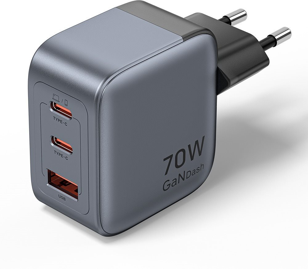 Vention 3-Port USB (C+C+A) GaN Charger (70 W/70 W/22,5 W) EU-Plug Gray