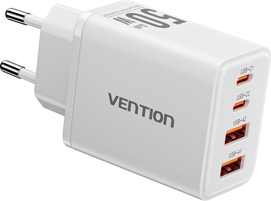 Vention 4-Port USB (C + C + A + A) GaN Charger (30 W/20 W/18 W/18 W) EU-Plug White
