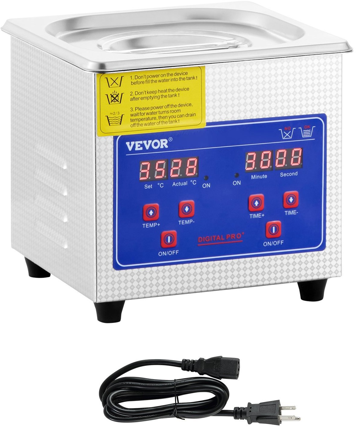 Vevor Ultrazvukový čistiaci stroj z nehrdzavejúcej ocele, digitálny ohrievač s časovačom 1,3 l/100 W