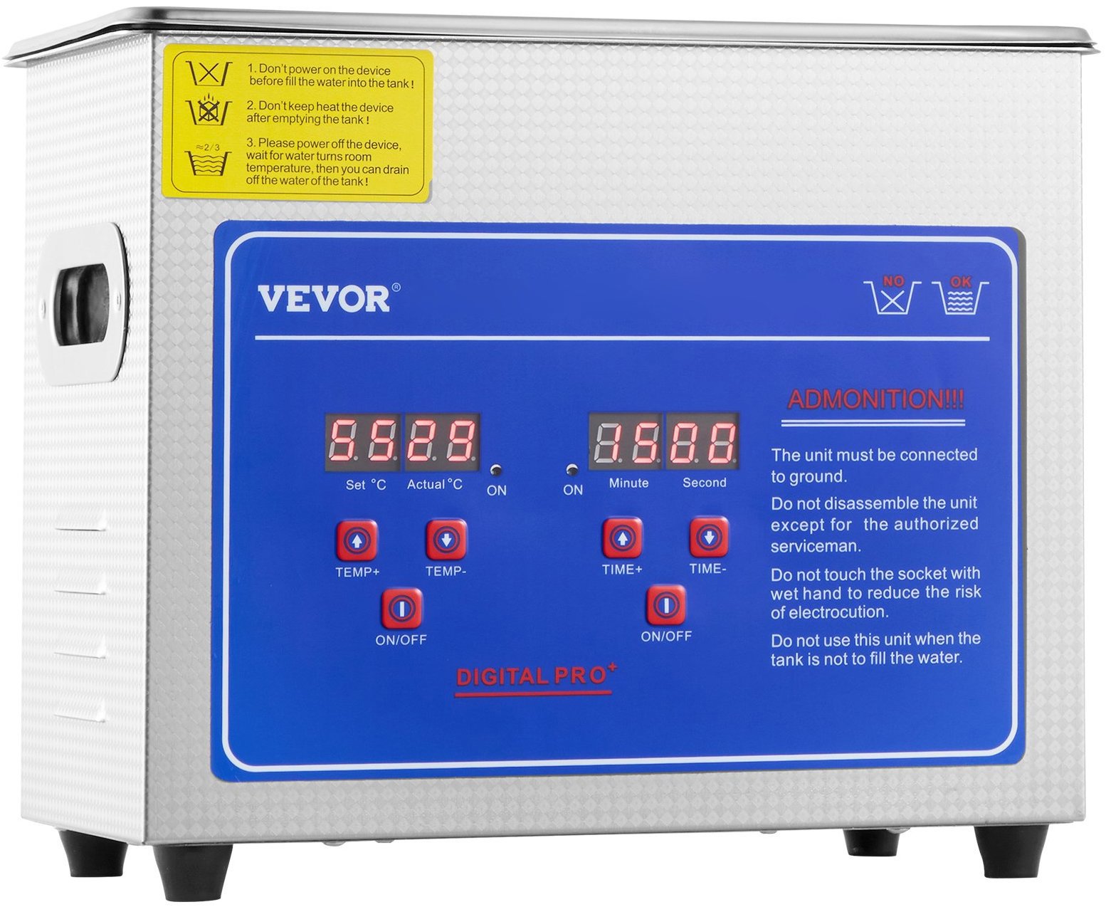 Vevor Ultrazvukový čistiaci stroj z nehrdzavejúcej ocele, digitálny ohrievač s časovačom 3 l/200 W
