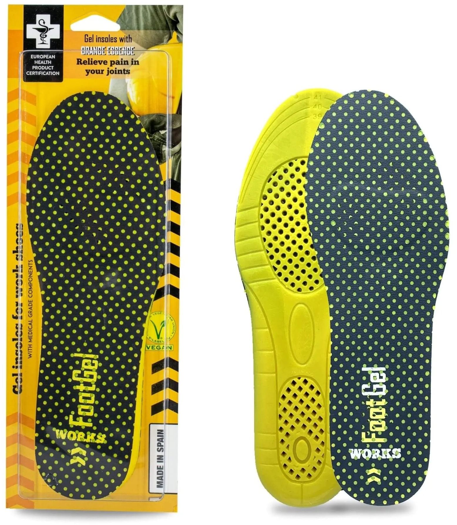Footgel Gélové vložky do topánok WORKS s vôňou pomaranč, veľkosť 39-42