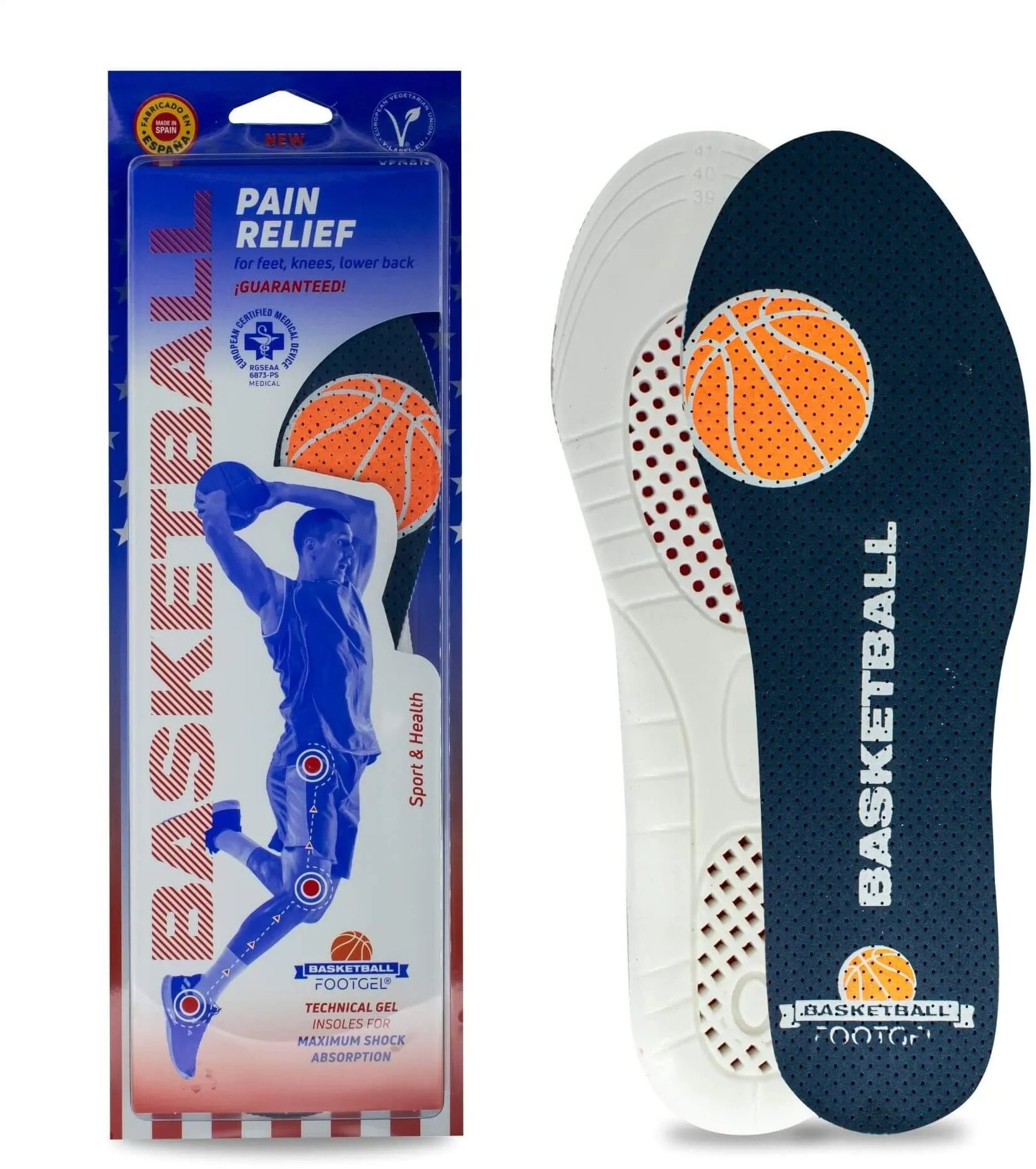 Footgel Gélové vložky do topánok BASKETBALL s vôňou eukalyptus, veľkosť 43-47