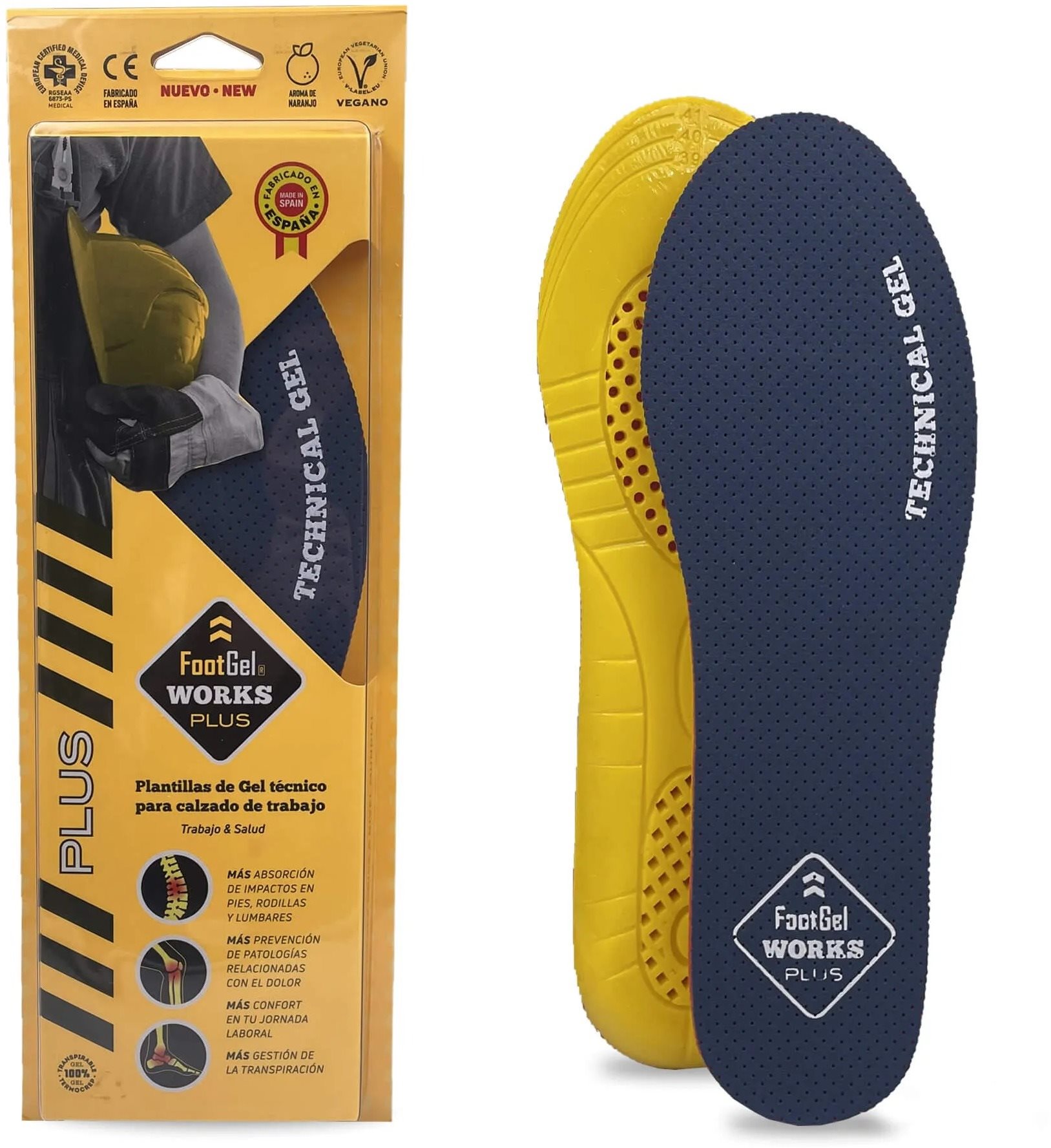 Footgel Gélové vložky do topánok WORKS PLUS Bigfoot s vôňou pomaranč, veľkosť 48-52