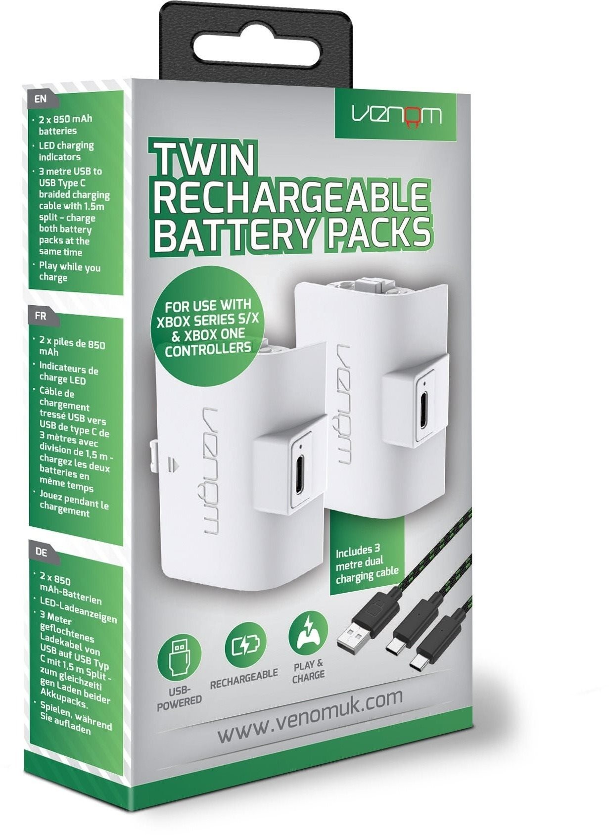 VENOM VS2872 Xbox Series S/X & One White Twin Battery Pack + 3 m kábel