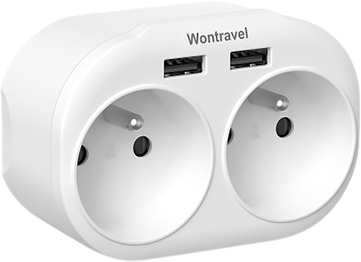 Wontravel rozdvojka 2× + 2 USB 16 A/4000 W
