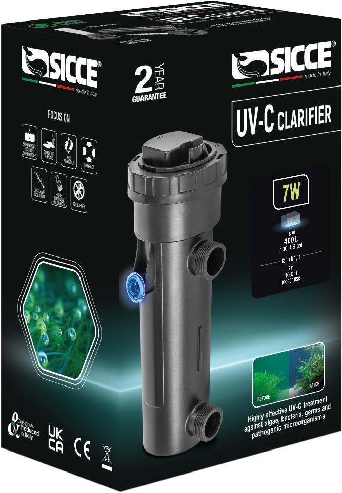 SICCE UV-C Clarifier 7 W/3 m UV-lampa na ničenie rias, baktérií a parazitov
