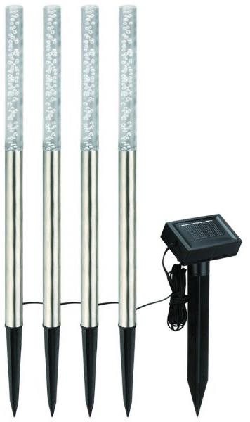 Entac Solárny záhradný stĺpik LED so spoločným solárnym panelom, 47 cm, nerez, biele svetlo, 4 ks