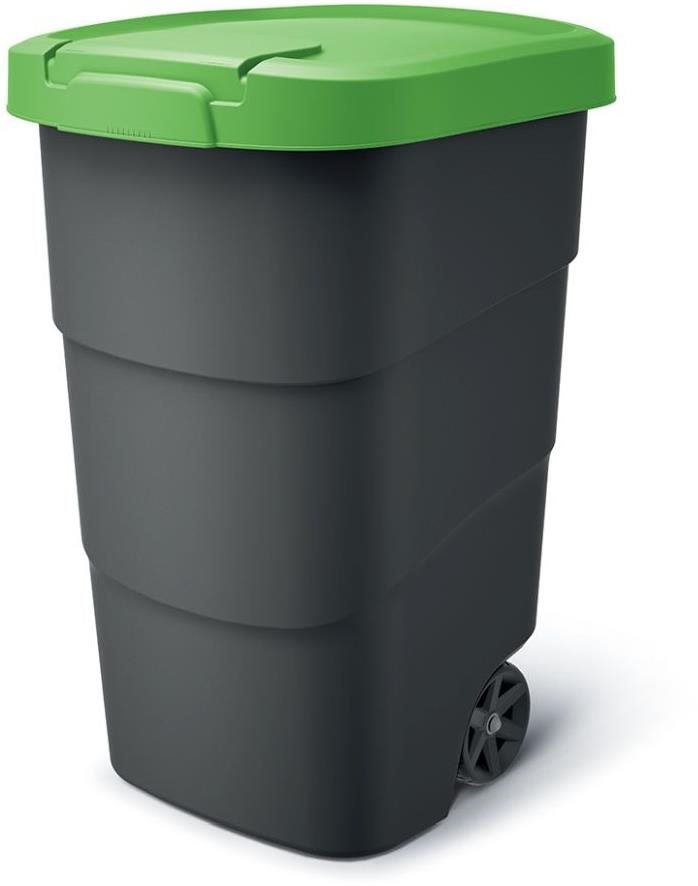 Prosperplast Smetná nádoba s odolnými kolieskami Wheeler, antracit so zeleným vekom 95 l