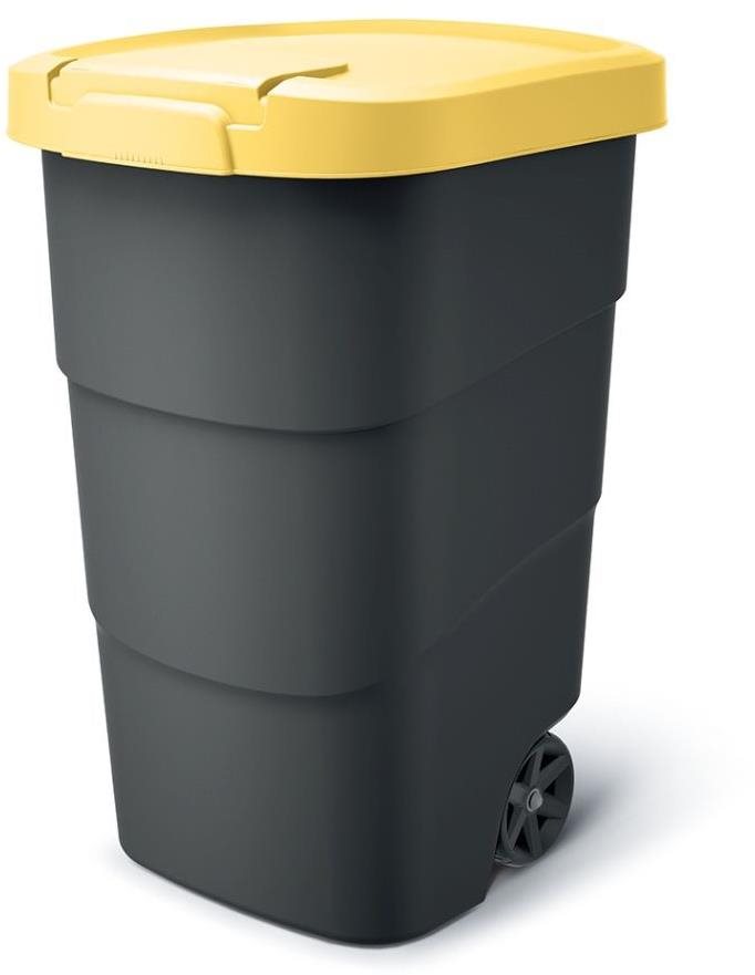 Prosperplast Smetná nádoba s odolnými kolieskami Wheeler, antracit so žltým vekom, 95 l