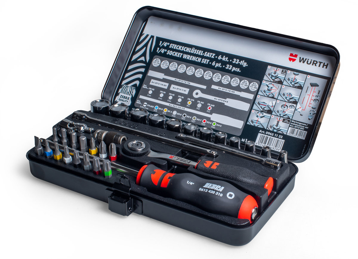 WÜRTH Gola sada s račňou 1/4", 33 ks