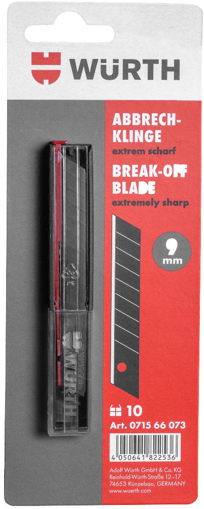 Würth náhradné odlamovacie čepele čierne, 9 mm, 10 ks
