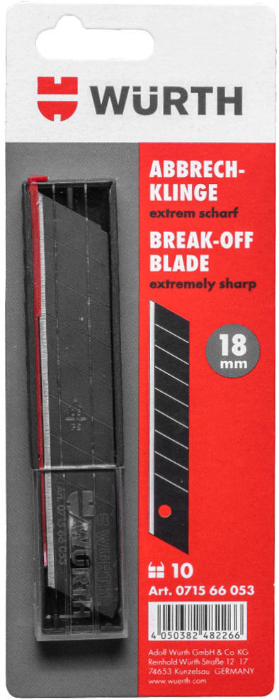 Würth náhradné odlamovacie čepele čierne, 18 mm, 10 ks