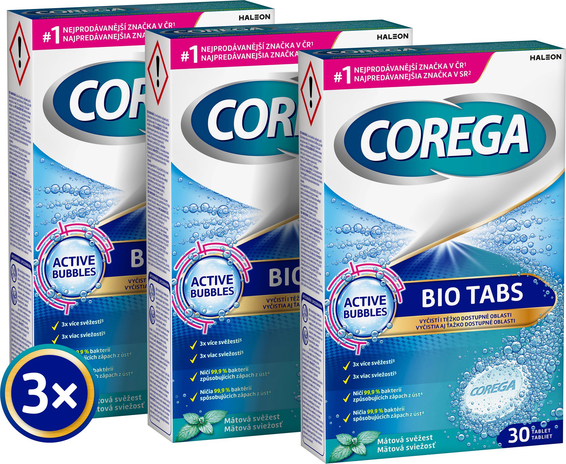 COREGA Antibakteriálne čistiace tablety 3 × 30 ks