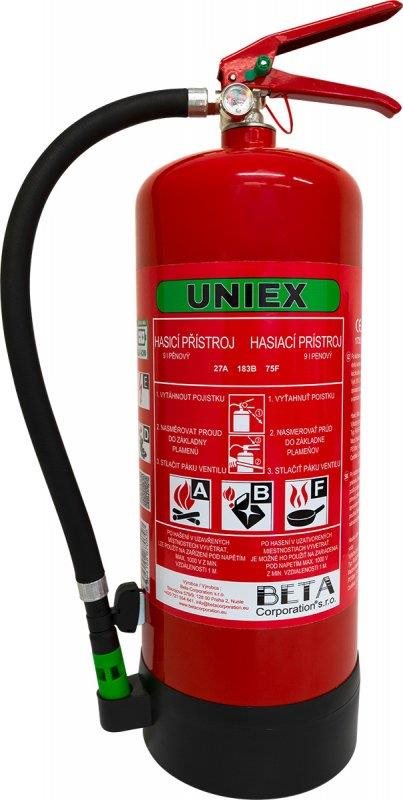 UNIEX penový hasiaci prístroj F9 BETA WLi 9L hasenie lítiových batérií