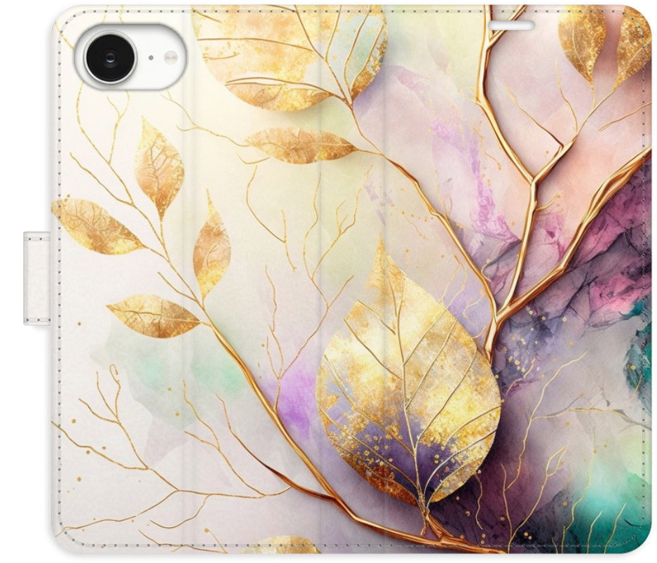 iSaprio Flip puzdro Gold Leaves 02 pre iPhone 16e