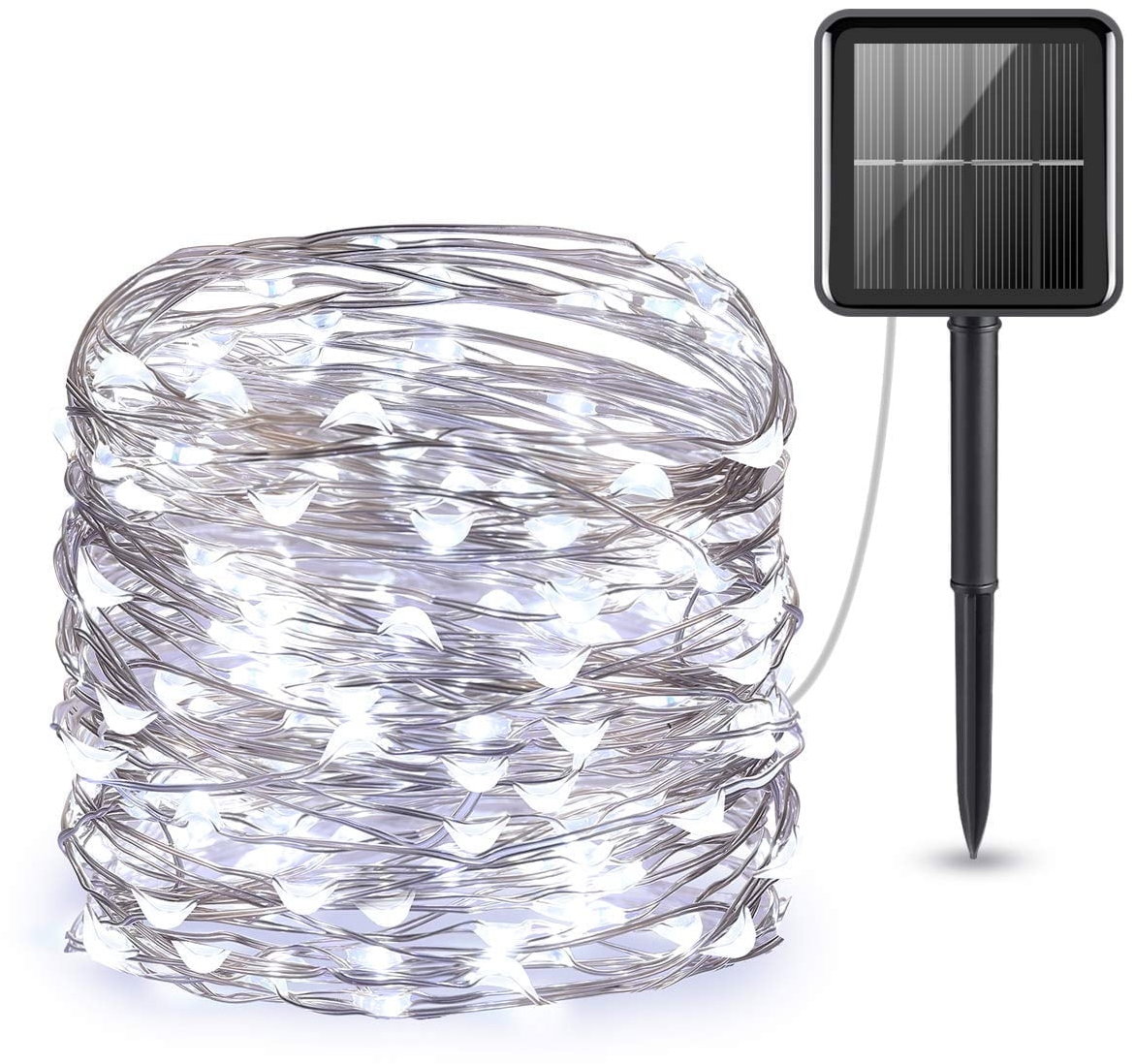 Aca Lighting LED solárna reťaz, 200 LED, 20 m + 2 m, studená biela, IP44, 8 funkcií