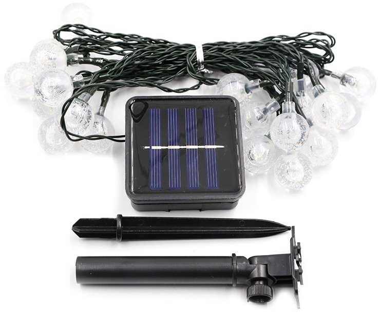 Aca Lighting LED solárne guľôčky číre, 30 LED, 4,35 m + 2 m, teplá biela, IP44, 2 funkcie