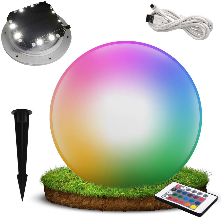 Aca Lighting Solárna a vodotesná LED guľa RGB+W 35 cm, diaľkové ovládanie, Li-FePO4 18 A
