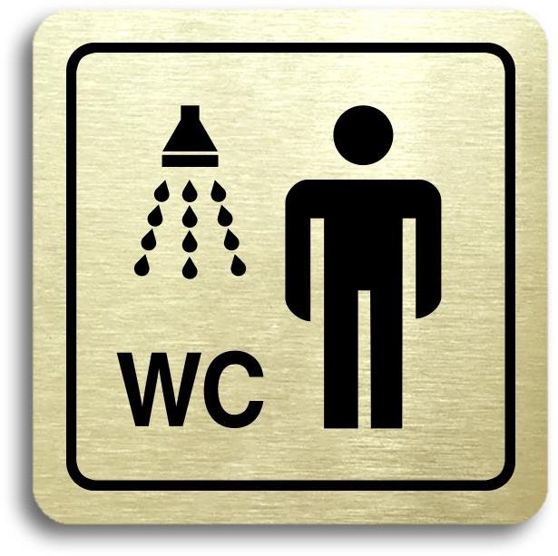 Accept Piktogram „sprcha, WC muži" (80 × 80 mm) (zlatá tabuľka – čierna tlač)