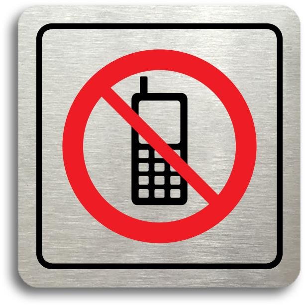 Accept Piktogram „zákaz telefonovania“ (80 × 80 mm) (strieborná tabuľka – farebná tlač)