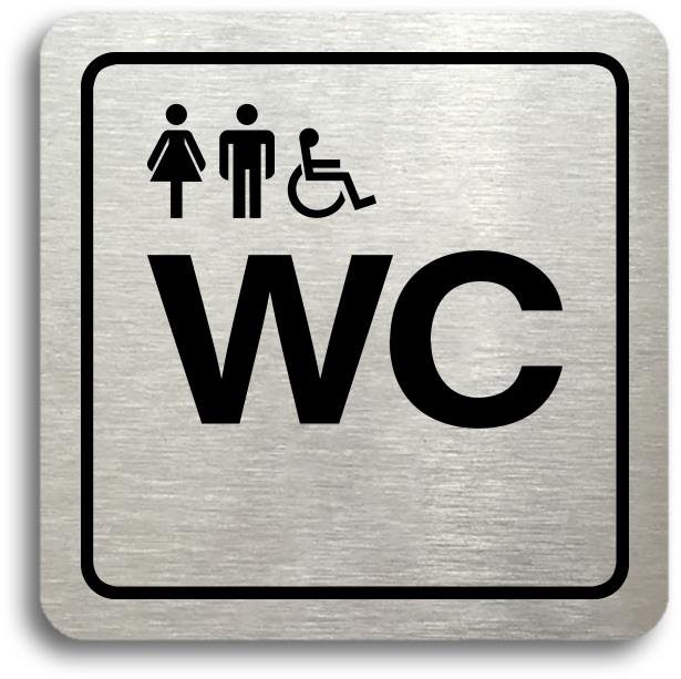 Accept Piktogram „WC ženy, muži, invalidé" (80 × 80 mm) (strieborná tabuľka – čierna tlač)