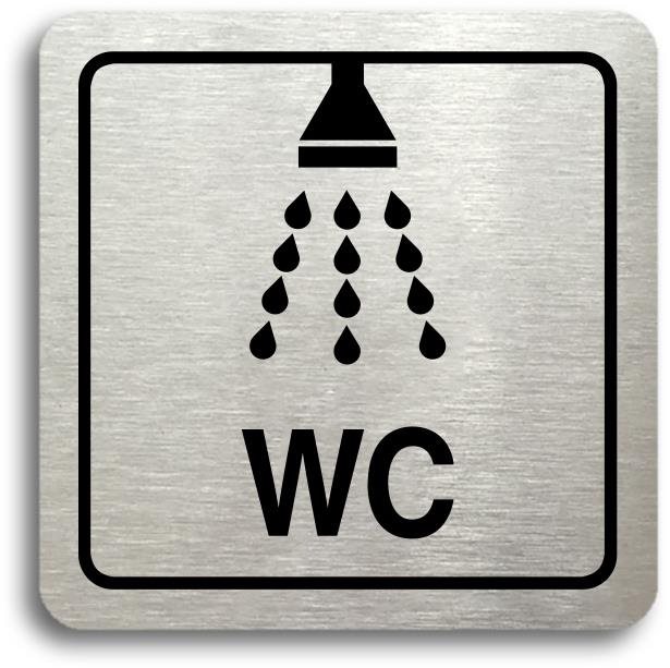 Accept Piktogram „sprcha, WC" (80 × 80 mm) (strieborná tabuľka – čierna tlač)