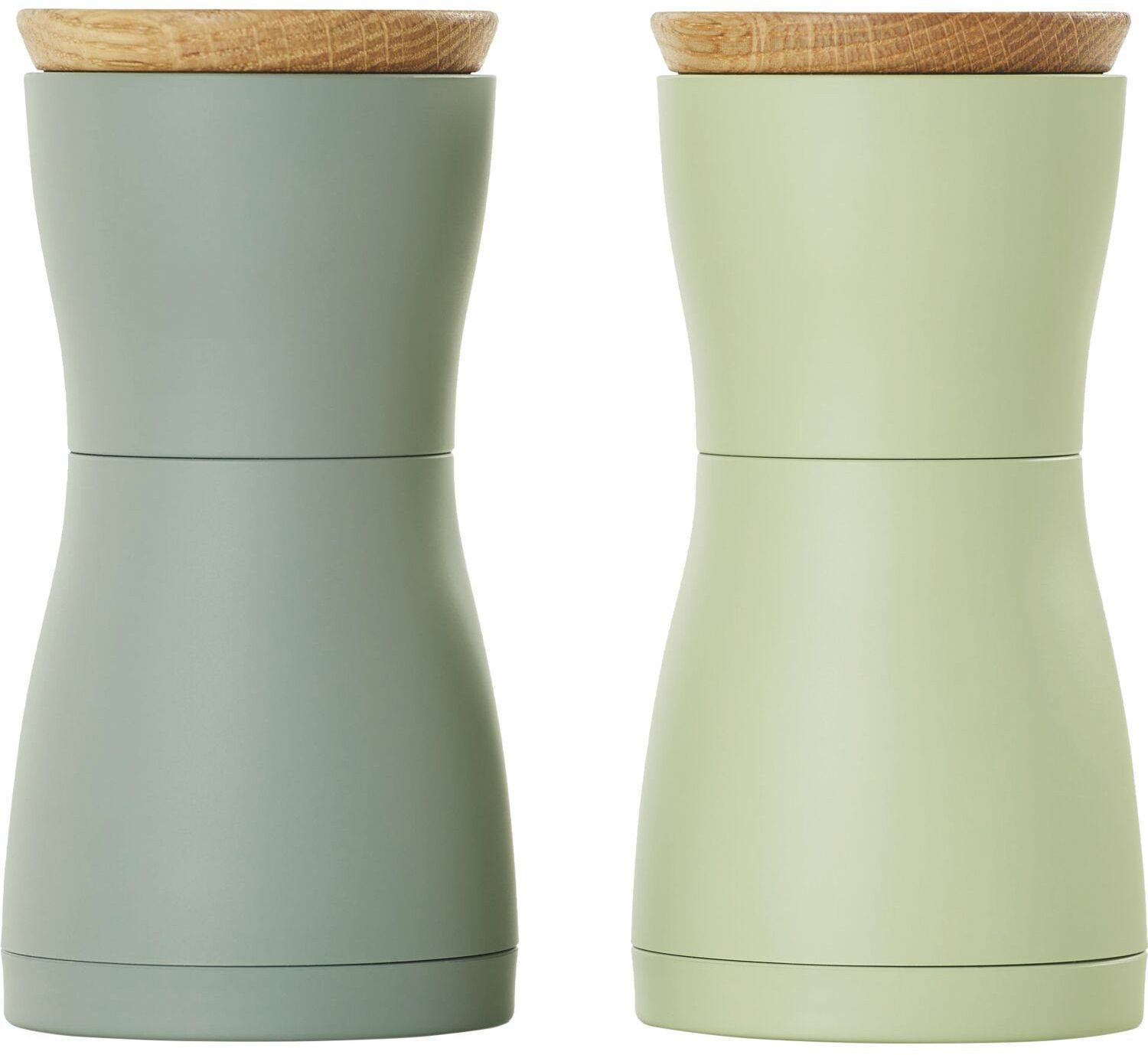 AdHoc Twin Súprava mlynčekov na korenie a soľ, tmavá a svetlá zelená, výška 133 mm