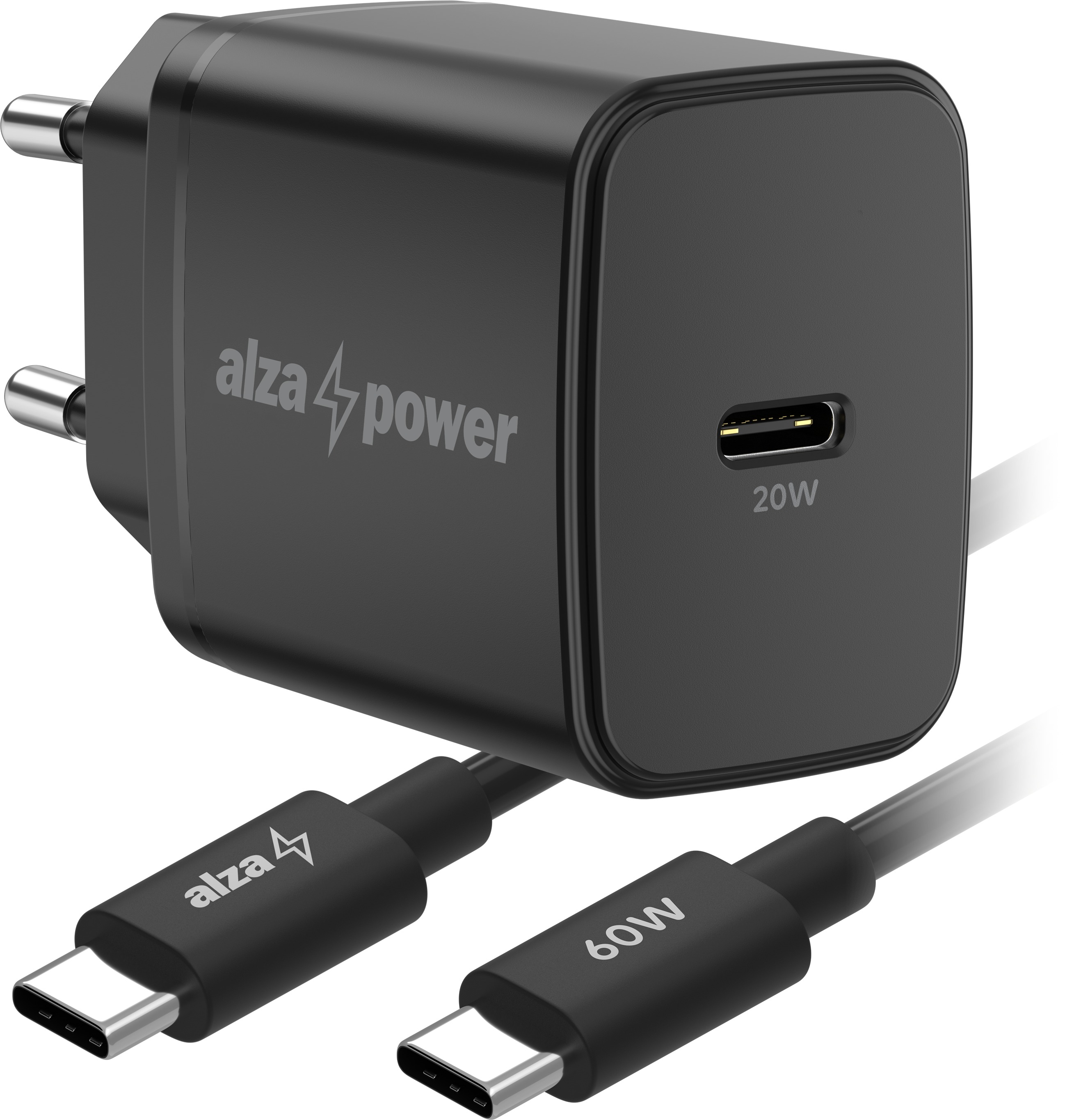 AlzaPower Compact SET A520 (20W + USB-C/C 60 W Cable) čierna